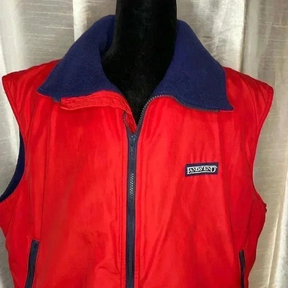 Lands' End Other - Lands’ End Men’s Large Red Fleece Lined Full Zip Vest Windbreaker Jacket